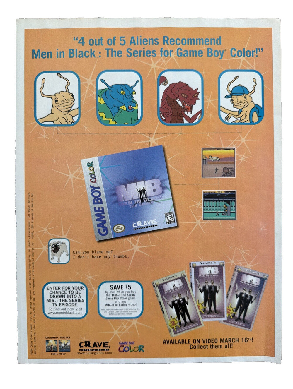 Men In Black Game Boy Color Nintendo Video Game Print Ad Aliens Vintage